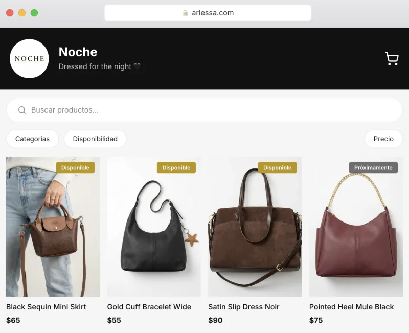 Catálogo de ejemplo en Arlessa: Noche, un catálogo de moda de noche